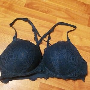 Blue Lace Front-Clasping Push Up Bra 36DD